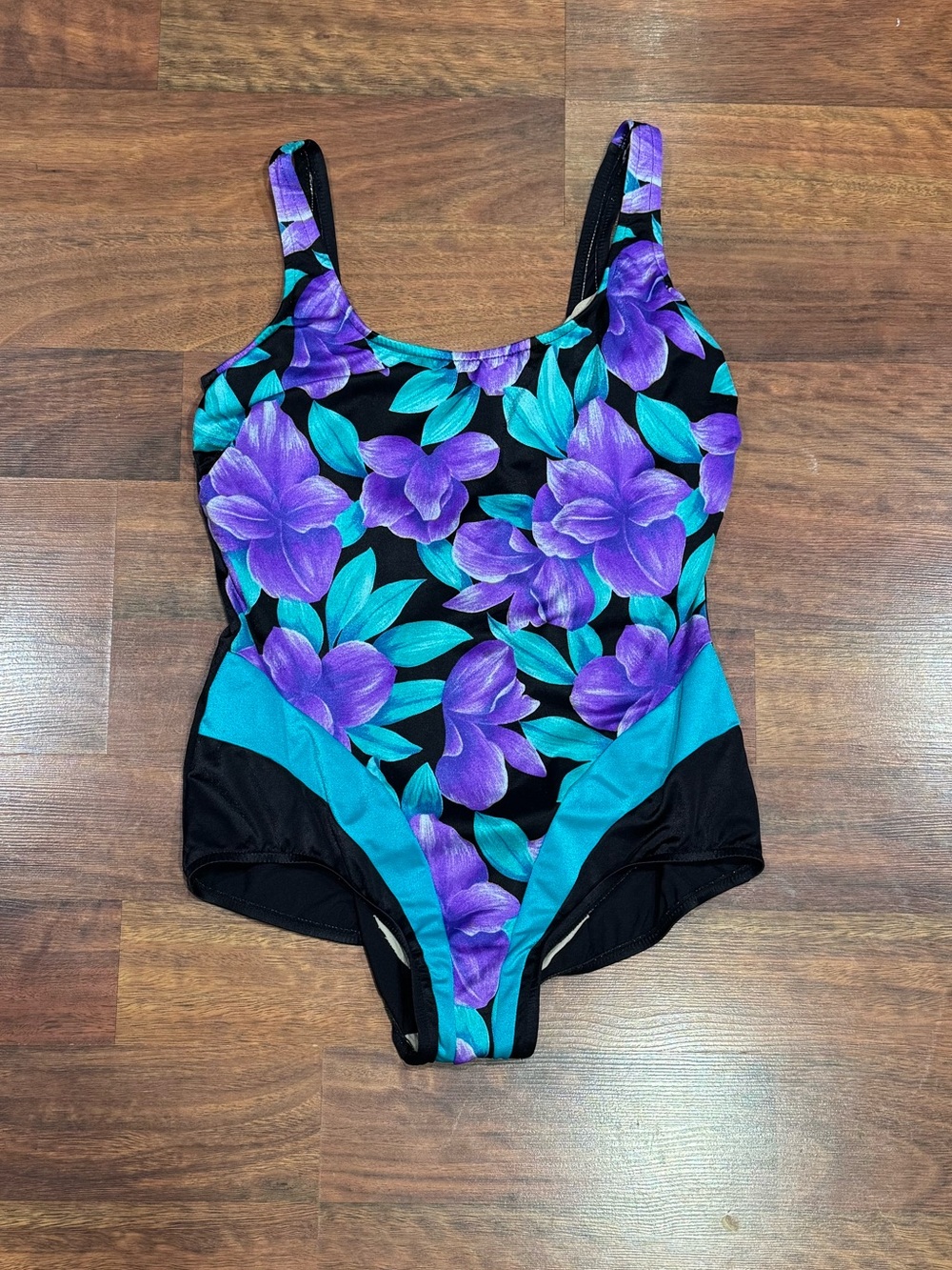 Vintage - Pacific Connections Swimwear - Floral Purple & Teal One-Piece Swimsuit
